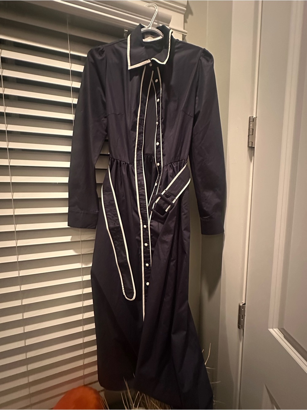 Commense Navy Blue Maxi Shirt Dress with White Trim - Picture 7 of 7